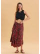 Red Patterned Bohemian Skirt with Gipe Detail and Tied Waist 4507